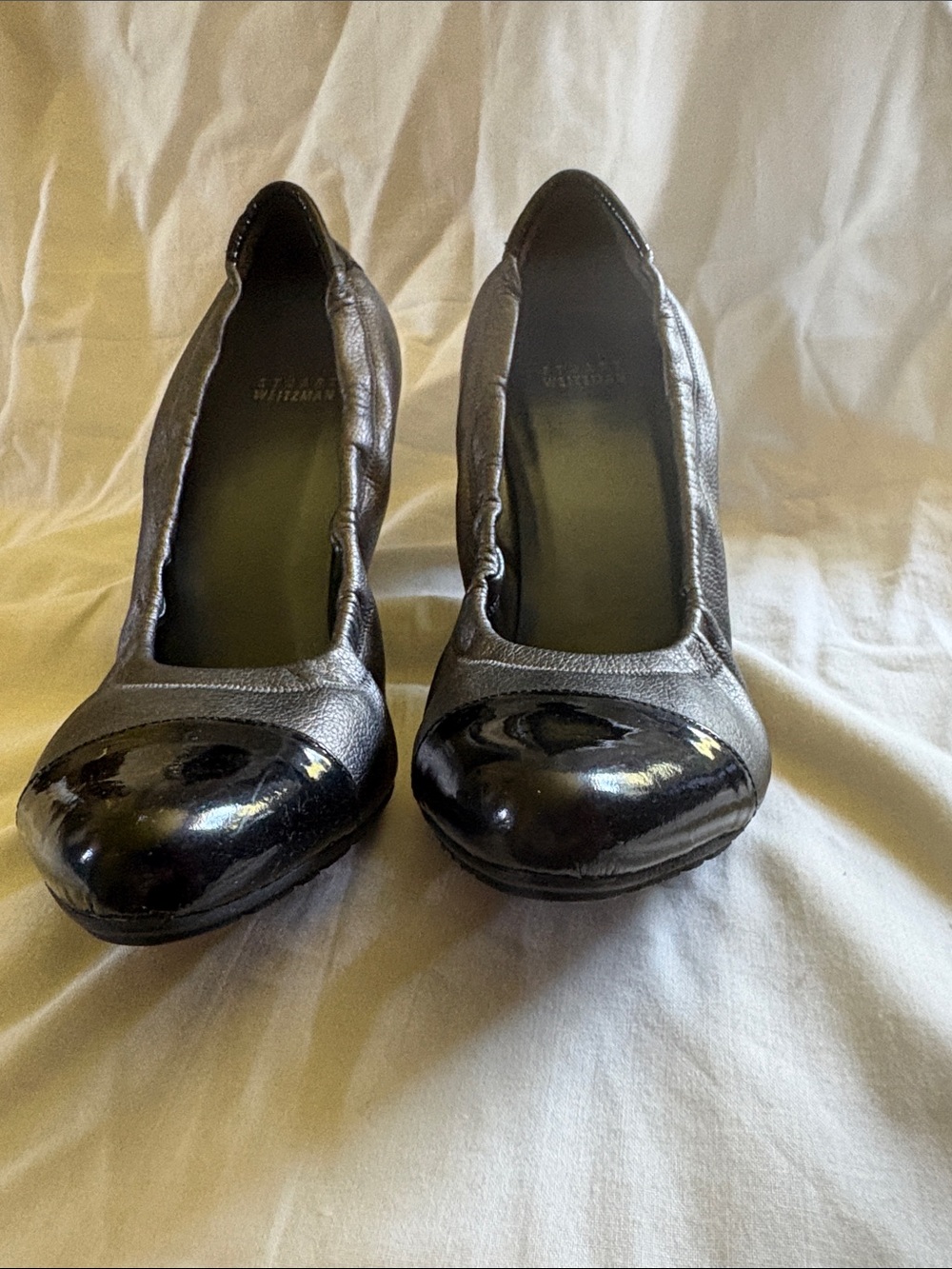 Stuart Weitzman Leather and Patent Cap-Toe Women's Pumps black gray Spain